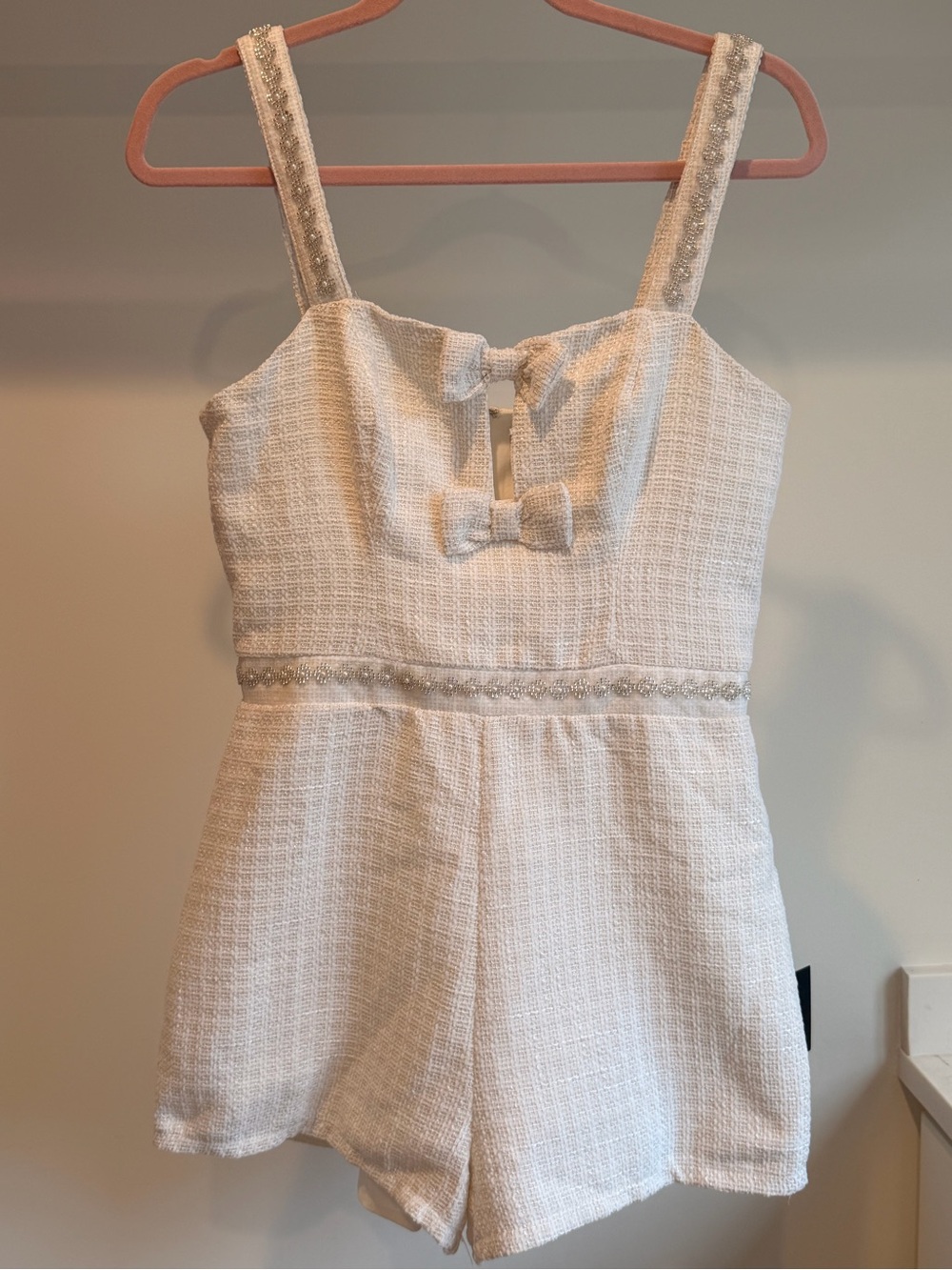 Lulu's Cream Textured Bow-Front Romper